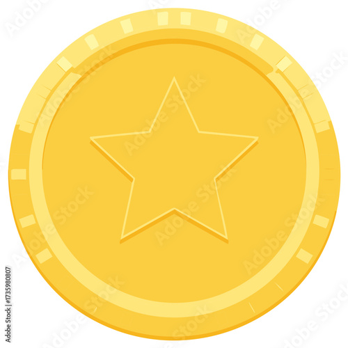 Golden Coin with a Star Emblem and Decorative Rim in Bright Sunlight