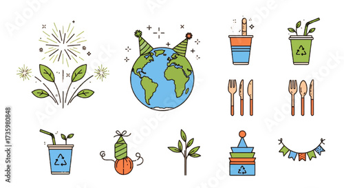 Earth Day Celebration & Environmental Protection Icons Set