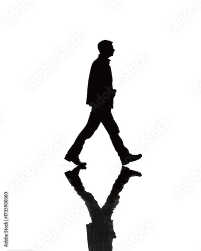 A person walks gracefully across a reflective surface, creating a beautiful silhouette against a bright background. The scene captures a moment of movement and tranquility.