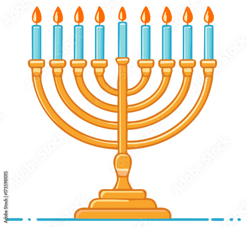Festive Hanukkah Menorah with Nine Lit Candles Symbolizing Tradition and Celebration
