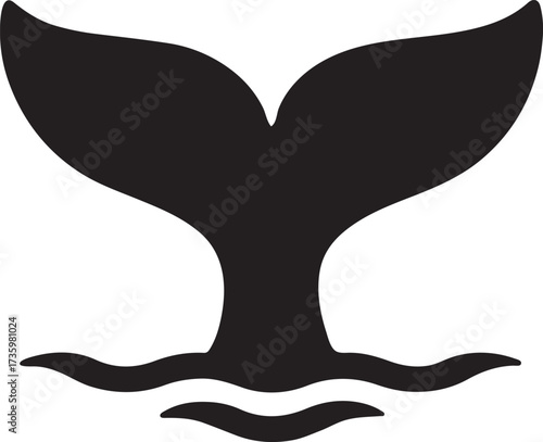 Humpback whale tail silhouette icon, ocean wildlife design, EPS vector for projects.