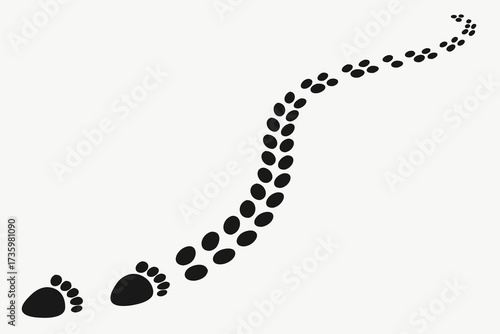 Black Footprints Track Leading Across a Cream Background, Animal Path Illustration Design