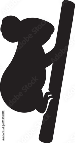 Koala climbing a tree silhouette, marsupial vector for wildlife, nature, and design use.