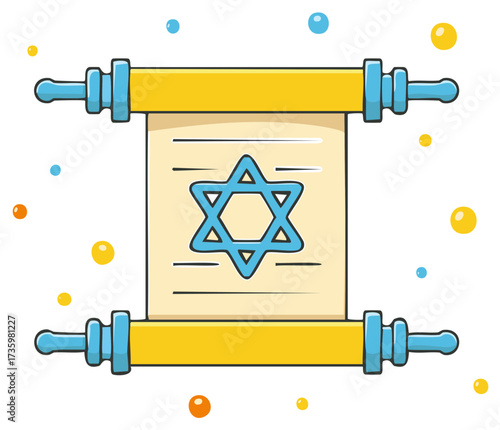Cartoon Torah Scroll with Star of David Symbol Religious Concept