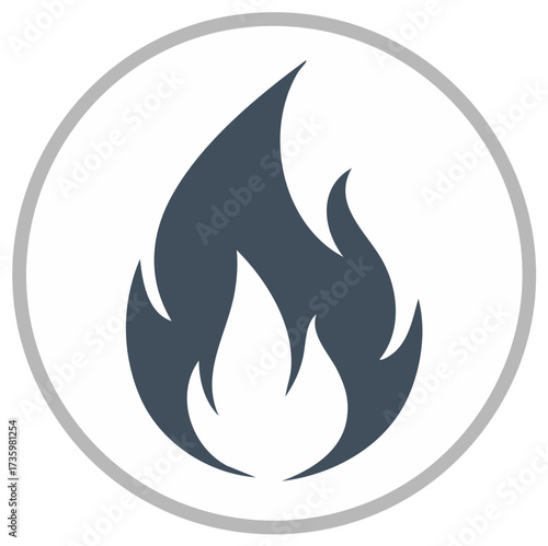 Abstract illustration of a flame symbol inside a circle with a soft gray border.