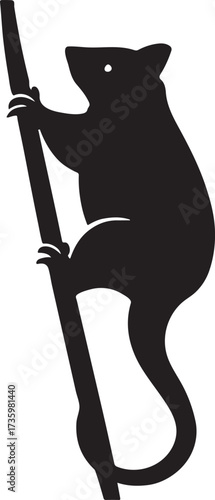 Possum climbing silhouette, nocturnal marsupial vector for wildlife and nature designs.