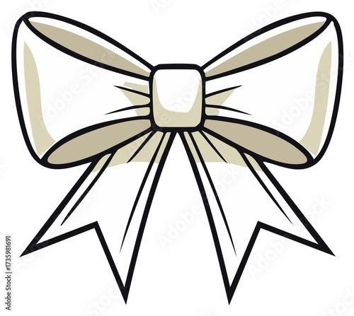 Simple Ivory Bow with Dark Outline and Beige Accents for Decorations