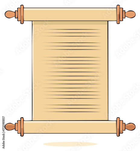 Old parchment scroll with wooden rollers and lines of text
