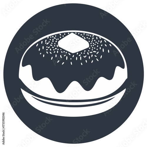 Stylized donut with sprinkles and glaze on a plate simple graphic icon