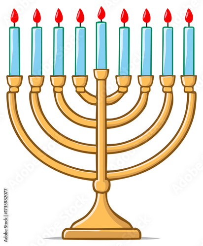 Illustrated menorah with lit candles for Hanukkah or other religious celebrations
