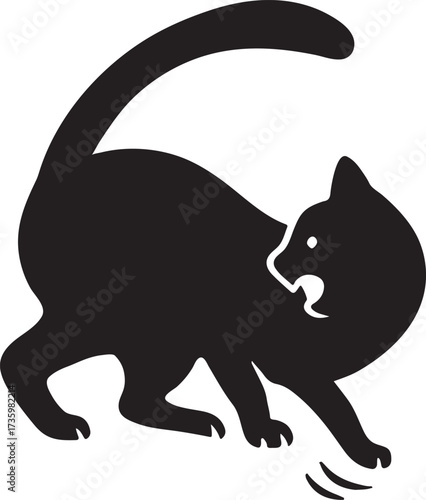 Cat chasing its own tail silhouette, playful feline vector for fun and creative designs.