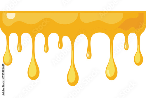 Cartoon Drips of Golden Honey or Syrup Isolated on White Background Illustration