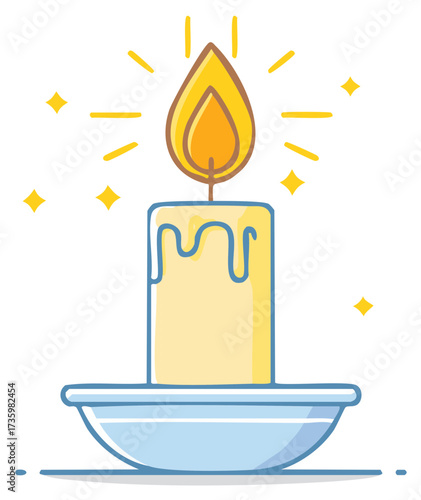 Cartoon illustration of a lit candle in a decorative holder