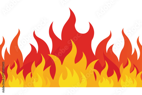 Cartoon Fire Flames Illustration Red, Orange, and Yellow Fire over a White Background