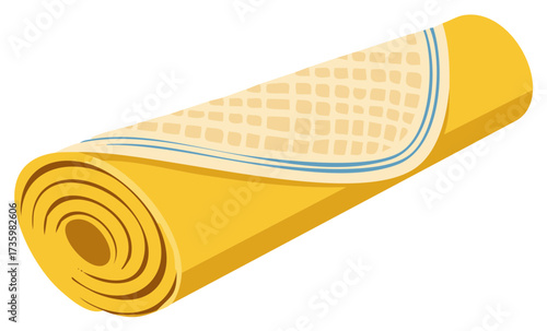 Rolled Yoga Mat Illustration Featuring Textured Surface and Rolled Profile For Active Lifestyle Graphics