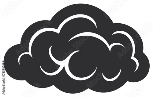Stylized Black Cloud with White Edges Creating a Graphic Weather Icon or a Moody Symbol for Abstract Thought