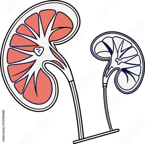 Detailed kidney illustration displays internal structure, ideal for medical education, anatomical studies, and healthcare marketing campaigns with precise detail