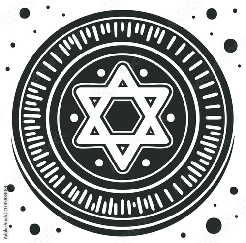 Star of David emblem design in circular frame