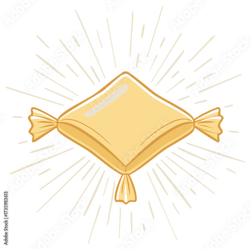 Hand Drawn Gold Pillow Illustration Shining Radiant Lines