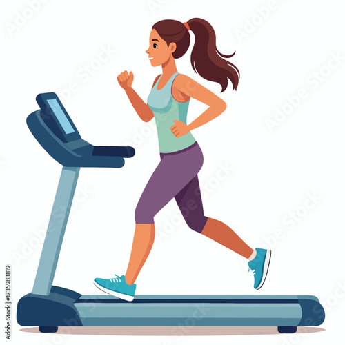 A woman with a ponytail is running on a treadmill, exercising and maintaining a healthy lifestyle.