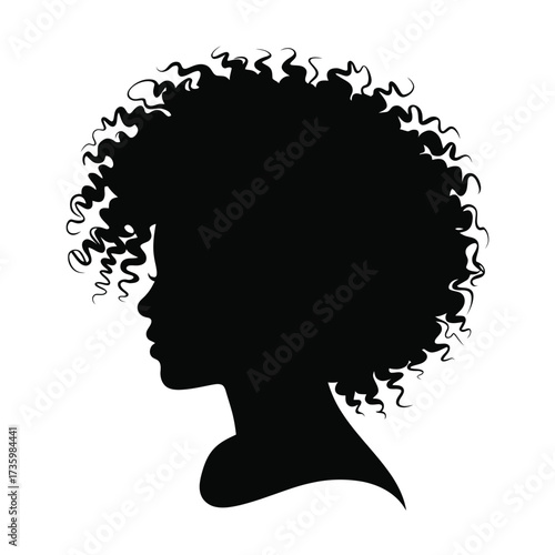 Scalable vector silhouette illustration of a woman with voluminous afro hair profile view silhouette vector illustration white background