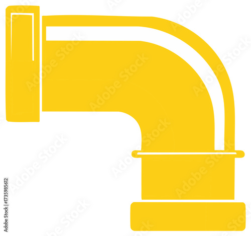 Illustrative yellow pipe elbow with a distinctive curved design. Plumbing concept and construction.