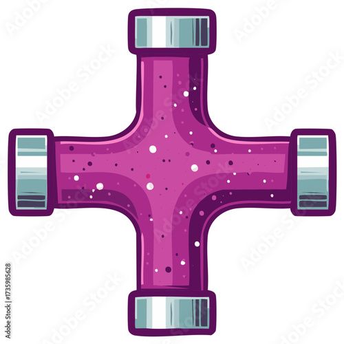 Vibrant Magenta Crossroad Pipe Junction with Silver Connections and Speckles