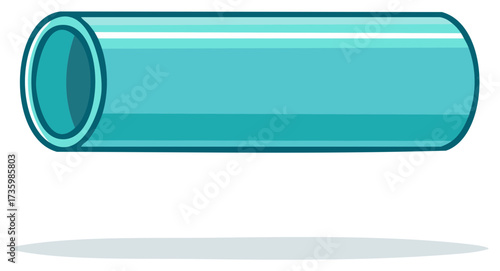 Cartoon Style Aqua Colored Cylinder Shape Illustration with Shadow Isolated on White