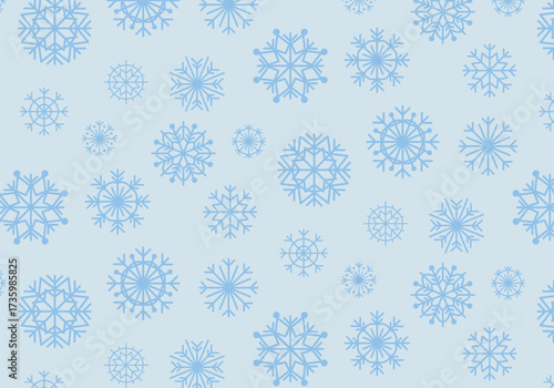 Wallpaper Mural Cute seamless pattern of blue snowflakes of various shapes and sizes in a flat minimalist style. Christmas decor, Christmas, New Year, frost, winter, toy and cozy atmosphere. Seasonal textile. Torontodigital.ca