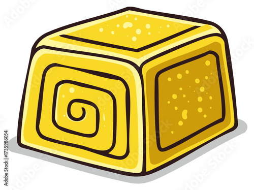 Cartoon cube candy swirl tasty sugar sweet treat yellow confectionery design dessert food illustration geometric modern style