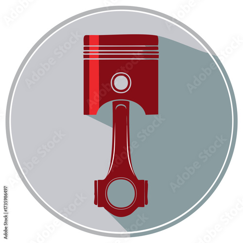 Red Engine Piston and Connecting Rod Flat Design Vector Icon