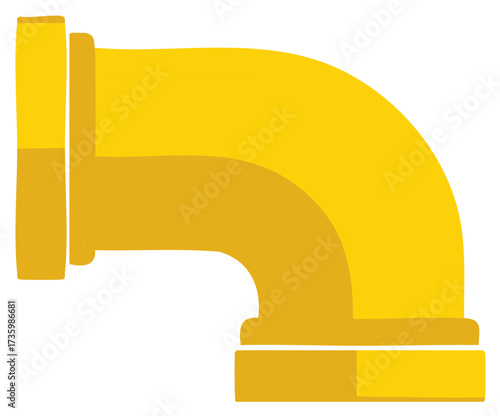 Illustration of a Yellow Pipe Fitting with a 90 Degree Elbow Connector Isolated on White