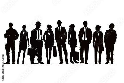 A group of various professionals stands in silhouette, showcasing a range of occupations. Their postures and attire indicate a diverse representation of the workforce.