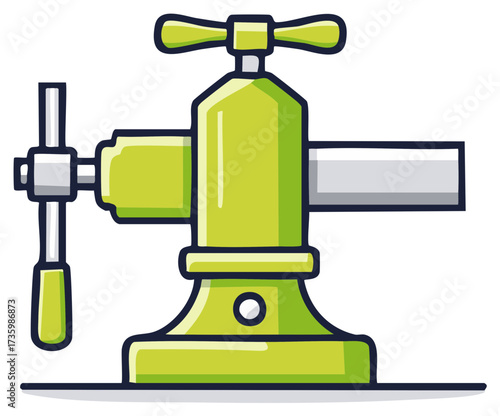 Illustration of a Green Metal Bench Vise Hand Tool for Crafting and Repair