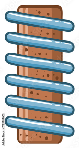 Abstract illustration of a brown rectangular object with blue bands