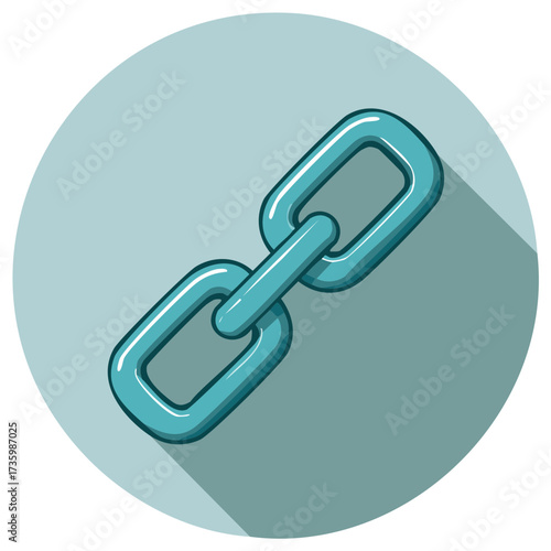 Connected chain links icon in a flat design style with a long shadow
