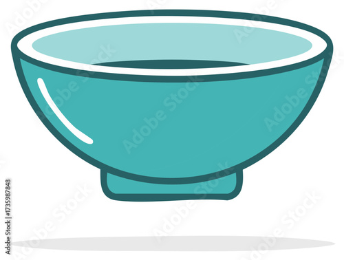 Simple cartoon vector illustration of an empty teal ceramic bowl for food