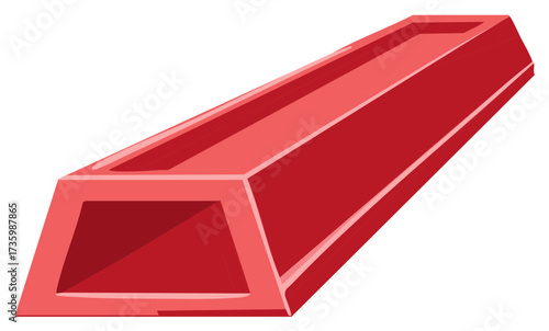 Red geometric hollow rectangular beam with trapezoidal shape abstract design
