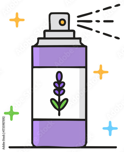 Purple Lavender Scented Spray Bottle with Sparkle Accents and Abstract Elements
