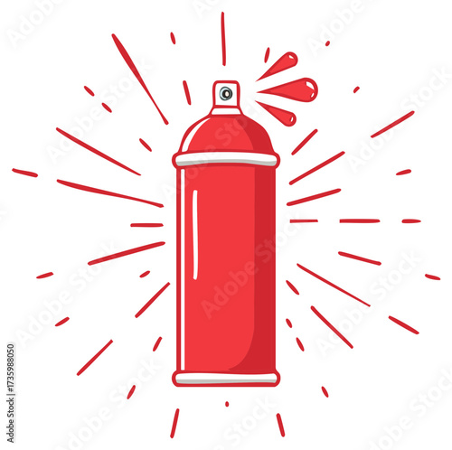 Vibrant Red Spray Paint Can Emitting Red Splatters and Rays of Light