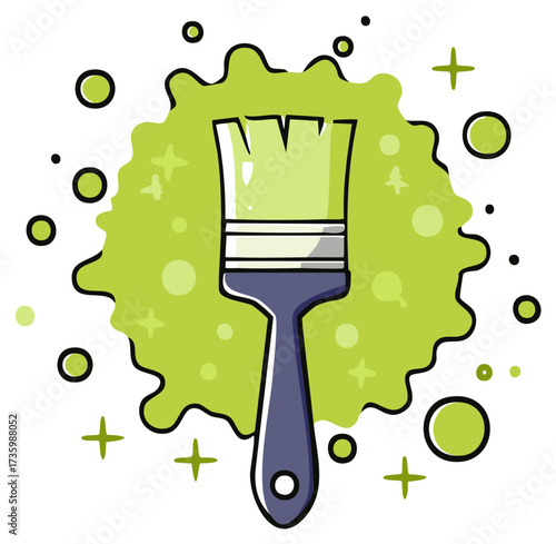 Paintbrush with Green Paint Splatter Illustration for Home Renovation or Art Projects