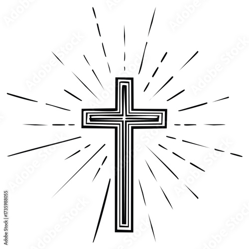 Black cross with radiating lines, religious symbol