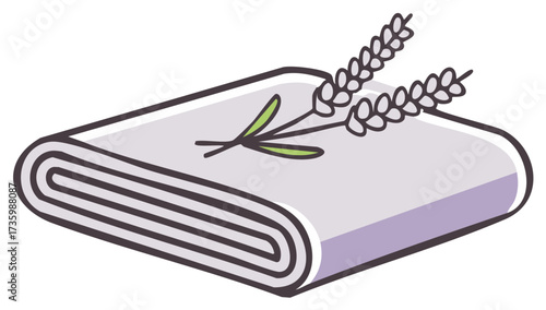 Folded towel or fabric with lavender sprigs design element for various creative projects