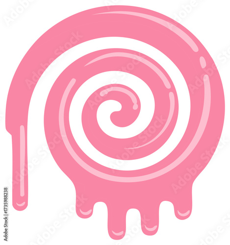 Vibrant pink and white spiral candy pop illustration with dripping sugar texture and sweet dessert style