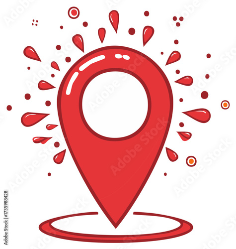Red Location Pin Marker with Splash Elements Place Icon Navigation Concept