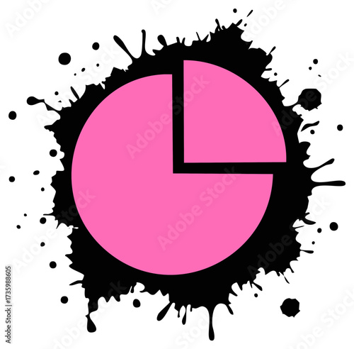 Pink Pie Chart with Splatter Design Illustrating Data Analysis and Statistics