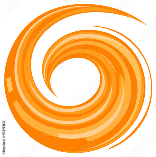 Abstract Orange Whirlpool Shape, Graphic Element, Circular Swirl, Geometric Design with Lines