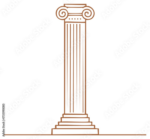 Outline drawing of a classical Ionic column with a volute capital and fluted shaft, standing on a stepped base.