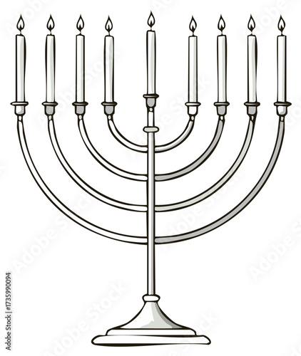 Illuminated Menorah with Nine Burning Candles, Traditional Hanukkah Celebration Symbol