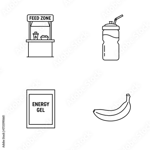 Collection of Tour de Ski themed icons: Feed Zone, Drinking Bottle, Energy Gel, Banana